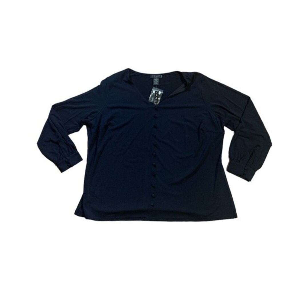 NWT Grace Woman's Navy Faux‎ Button Down Top Size 2X